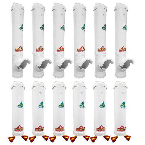 Dine-A-Chook Breeder Pack: six Large Chicken Feeders and six 4L twin cup drinkers