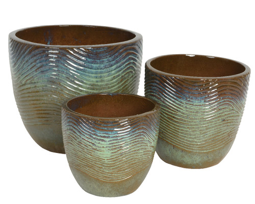 Maxime Planter- Terracotta Tapered Glazed Wave Lin  -Small
