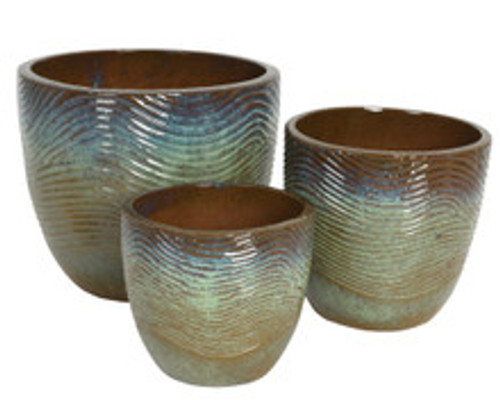 Maxime Planter- Terracotta Tapered Glazed Wave Lin - Large