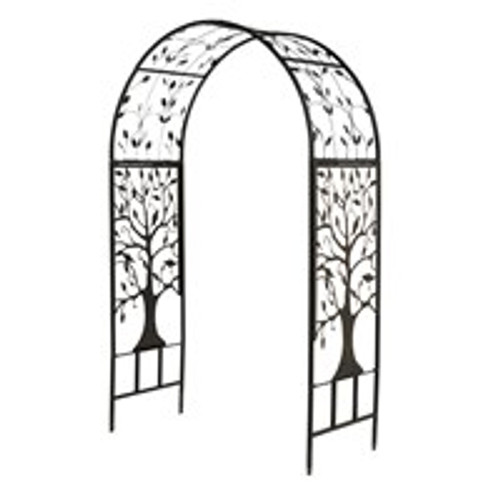 Metal Arched Garden Arbor with Tree of Life Design