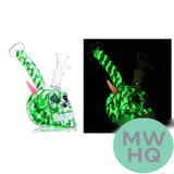 Dragon Glass Horned Skull Glow In The Dark Compact Water Pipe - 218 Grams - 6.5 Inches - Assorted Colors [DGE-457] (MSRP $22.00)