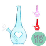 Dragon Glass Straight Tube Heart Vase Water Pipe With Downstem - 215 Grams - 8.5 Inches - Assorted Colors [DGE-480] (MSRP $26.00)