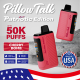 Pillow Talk Patriotic Edition 50K Puffs 18ML Disposable Device With E-liquid & Battery Screen - Display of 5 - Built In USA - Cherry Bomb (Patriotic Edition)