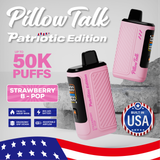 Pillow Talk Patriotic Edition 50K Puffs 18ML Disposable Device With E-liquid & Battery Screen - Display of 5 - Built In USA - Strawberry B-Pop (Patriotic Edition)