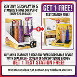 Starbuzz E-Hose 50K Puffs 40ML Disposable Device With Dual Mesh - Display of 5 Promo