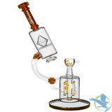 Tsunami Glass Water Pipe Microscope Quad Rocket Domed Perc - 14.5 Inches - 822 Grams - Amber