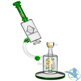 Tsunami Glass Water Pipe Microscope Quad Rocket Domed Perc - 14.5 Inches - 822 Grams - Green