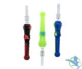 Stratus 4.5" Silicone Bee Honey Dipper With 14mm Quartz Straw - Black/UV Slime, Bubblegum, Marble Blue, Marble Grey, Navy/UV Bee, Rasta, Sea, Shiny Panther / Yellow Bee, Sol, UV Slime