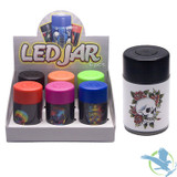 LED Jar Skull Design Container With Extra Battery - Assorted Colors - Display of 6 [CT-05]