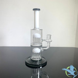 Glass Water Pipe Thick Base With 2 Tree Perc & Straight Neck - 726 Grams - 12 Inches [WCG30-0055] - White And Gray