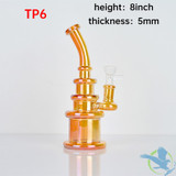 Glass Water Pipe Flat Base Tower Design With Bent Neck & Fixed Downstem - 195 Grams - 7.80 Inches - Assorted Colors [TP6] 