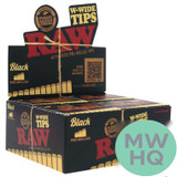 RAW Black W-Wide Pre-Rolled Tips - Pack of 18 - Display of 20 Packs