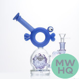 Shadow Glass Water Pipe Fish Head Shape With Swiss Perc - 370 Grams - 8 Inches - Assorted Colors [SGE-066]