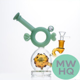 Shadow Glass Water Pipe Fish Head Shape With Swiss Perc - 370 Grams - 8 Inches - Assorted Colors [SGE-066]