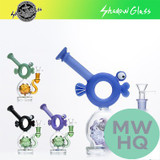 Shadow Glass Water Pipe Fish Head Shape With Swiss Perc - 370 Grams - 8 Inches - Assorted Colors [SGE-066]
