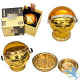 Shredder Large Grinder Skull With Helmet Design - Style 53 - 65mm - 4 Part - Gold