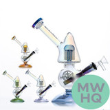 Shadow Glass Water Pipe Inclined Neck With Tree Perc & Diffused Downstem Perc - 350 Grams - 8.5 Inches - Assorted Colors [SGE-088]