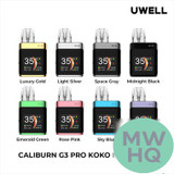 Uwell CALIBURN G3 PRO KOKO 1250mAh Pod System Starter Kit With Refillable 3ML & 2.5ML CALIBURN G3 Cartridge Pod