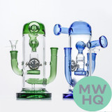 Shadow Glass Water Pipe Recycler Thick Base With Double Mouthpiece & Double Perc - 630 Grams - 8.5 Inches - Assorted Colors [SGE-136]