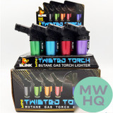 Blink Mini Metallic Twisted Torch Butane Gas Torch Lighter - Assorted Colors - Display of 20 [11732]