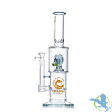 Dragon Glass Water Pipe With Thick Base & Man Gas Mask Perc - 940 Grams - 14 Inches [DGC-182] - Light Blue