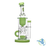 Calibear Fab Klein Recycler Glass Water Pipe Dab Rig Thick Base With Seed of Life Perc - 460 Grams - 9 Inches [GB17] - Milky Green