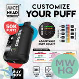 Juice Head Flex Freeze 24ML 50K Puffs Disposable Device With Ice + Nicotine Control & Mega 3D Screen - Display of 5 - TEXAS COMPLIANT