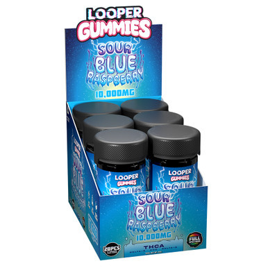 Looper Delta THCA + Delta-9 + HHC + Delta-8 Full Spectrum Gummies 10000MG - 20ct Jar - Display of 6 Jars - Sour Blue Raspberry