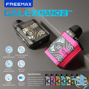 Freemax Galex Nano 2 900mAh Pod System Starter Kit With Refillable 2ML Galex Pod & 3ML Galex V2 Pod