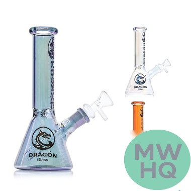 Dragon Glass Beaker Bong Water Pipe With Ice Catcher & Diffused Downstem - 250 Grams - 9 Inches - Assorted Colors [DGE-482] (MSRP $15.00)