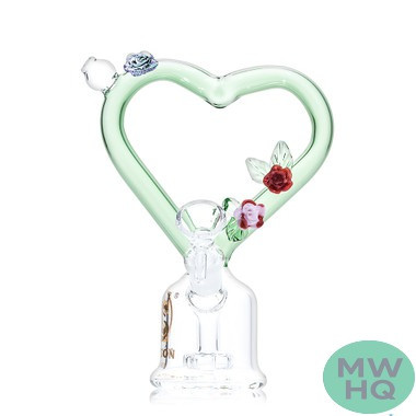 Dragon Glass Floral Heart Compact Water Pipe - 163 Grams - 7 Inches - Assorted Colors [DGE-481] (MSRP $28.00)