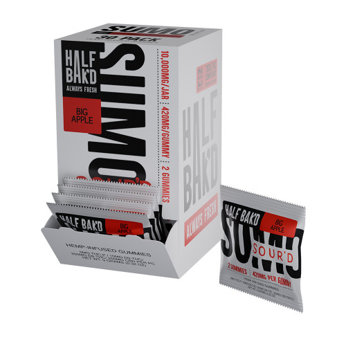 Half Bak'd Sumo Sour'd Collection THC-P + D9-THC + D8-THC + CBD Hemp Infused Gummies 840MG - Pack of 2 - Display of 30 Packs - Big Apple