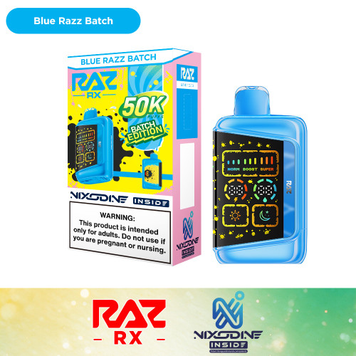 Raz RX 50K Puffs 19ML Nixodine Disposable Vape With LED Screen - Display of 5 - Blue Razz Batch (Batch Edition)