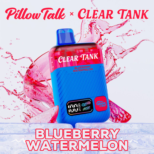 Pillow Talk Clear Tank 60K Puffs 18ML Disposable Device With Dual Mesh - Display of 5 - TEXAS COMPLIANT - Blueberry Watermelon (Clear Edition)