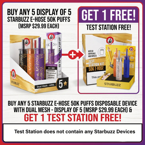 Starbuzz E-Hose 50K Puffs 40ML Disposable Device With Dual Mesh - Display of 5 Promo