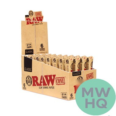 RAW Cone Rolling Papers - 1 1/4 Size - 32 Pack - 6 Cones Per Pack