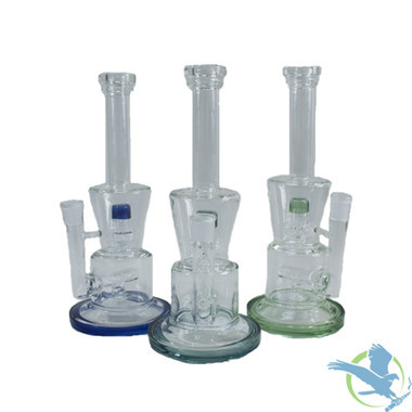 Glass Water Pipe Showerhead & Incline Perc - 558 Grams - 11.30 Inches - Assorted Colors [LZ-091]