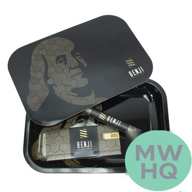 Benji Metal Tray With Magnetic Lid + Pre-Rolled Cones + Rolling Papers Kit