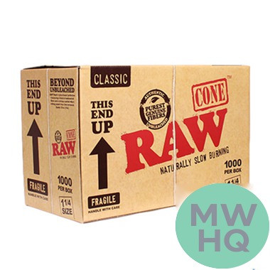 RAW Cone Rolling Papers - Pre-Rolled 1 1/4 Size Cones - Box of 1000