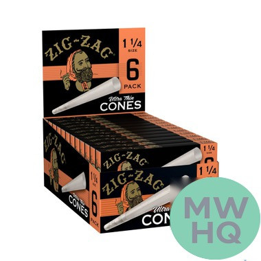 Zig-Zag 1 1/4 Size Pre-Rolled Cone Rolling Papers - Pack of 6 - Display of 24 Packs