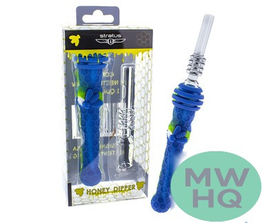 Stratus 4.5" Silicone Bee Honey Dipper With 14mm Quartz Straw