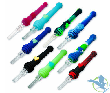 Stratus 4.5" Silicone Bee Honey Dipper With 14mm Quartz Straw - Black/UV Slime, Bubblegum, Marble Blue, Marble Grey, Navy/UV Bee, Rasta, Sea, Shiny Panther / Yellow Bee, Sol, UV Slime