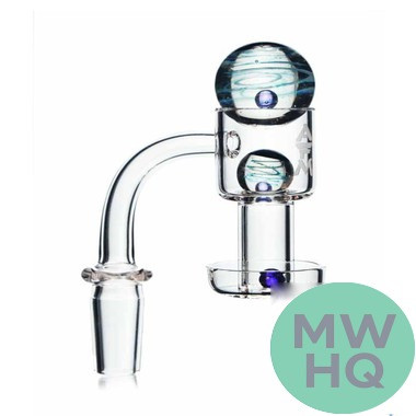 Dragon Glass Quartz Banger With Terp Slurper Vacuum With 3 Marble Design Terp Pearls & Frosted Joint - 90 Degree Angle [DQF-014]