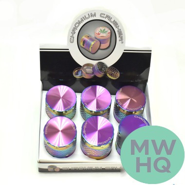 Chromium Crusher Rainbow EZ Grip With Extra Large Storage Grinder - 4 Parts - 2 Inch - Assorted Designs - Display of 6 [70395]