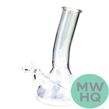 Glass Iridescent Colored Beaker Base Water Pipe With Ice Catcher & Downstem - 204 Grams - 8 Inches - Assorted Colors
