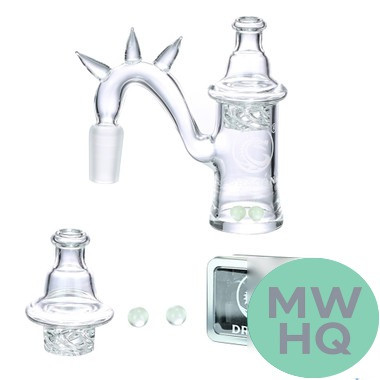 Dragon Glass Quartz Flat Top Banger With Carb Cap + 2 Terp Pearls & Frosted Joint Kit - Custom Dragon Tail Angle [QBC-011]