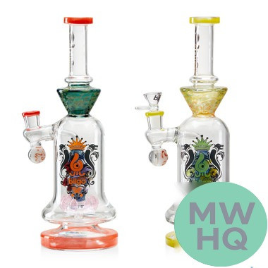 Biigo Glass Water Pipe Thick Base With Eye Ball On Matrix Perc & Straight Neck - 889 Grams - 12.90 Inches - Assorted Colors [GT052]