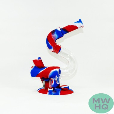 Silicone Water Pipe 3-In-1 Nectar Collector With Diffused Downstem + Quartz Banger & 10MM Steel Nail - 470 Grams - 11 Inches - Assorted Colors [SP1082]