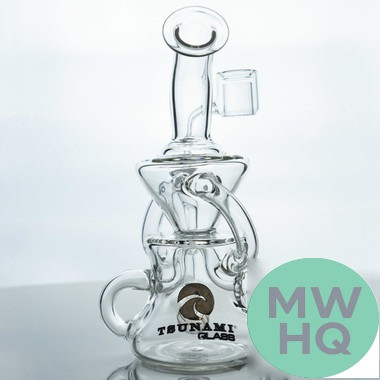 Tsunami Glass Water Pipe Sprinkler Recycler With Diffused Downstem - 315 Grams - 7.5 Inches