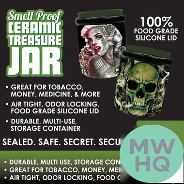 Smokezilla Smell Proof Ceramic Treasure Jar - Assorted Designs - Display of 6